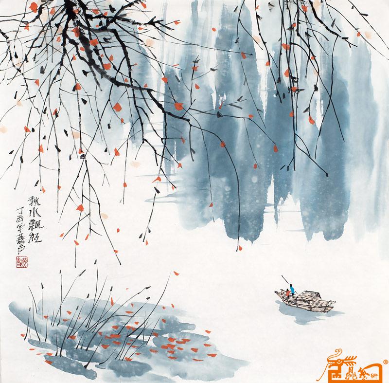 现代水墨山水画《秋水飘红》-刘燕声-水乡作品